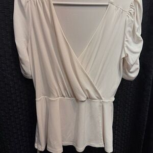 Express Cream Peplum Wrap Blouse with 3/4 Sleeves